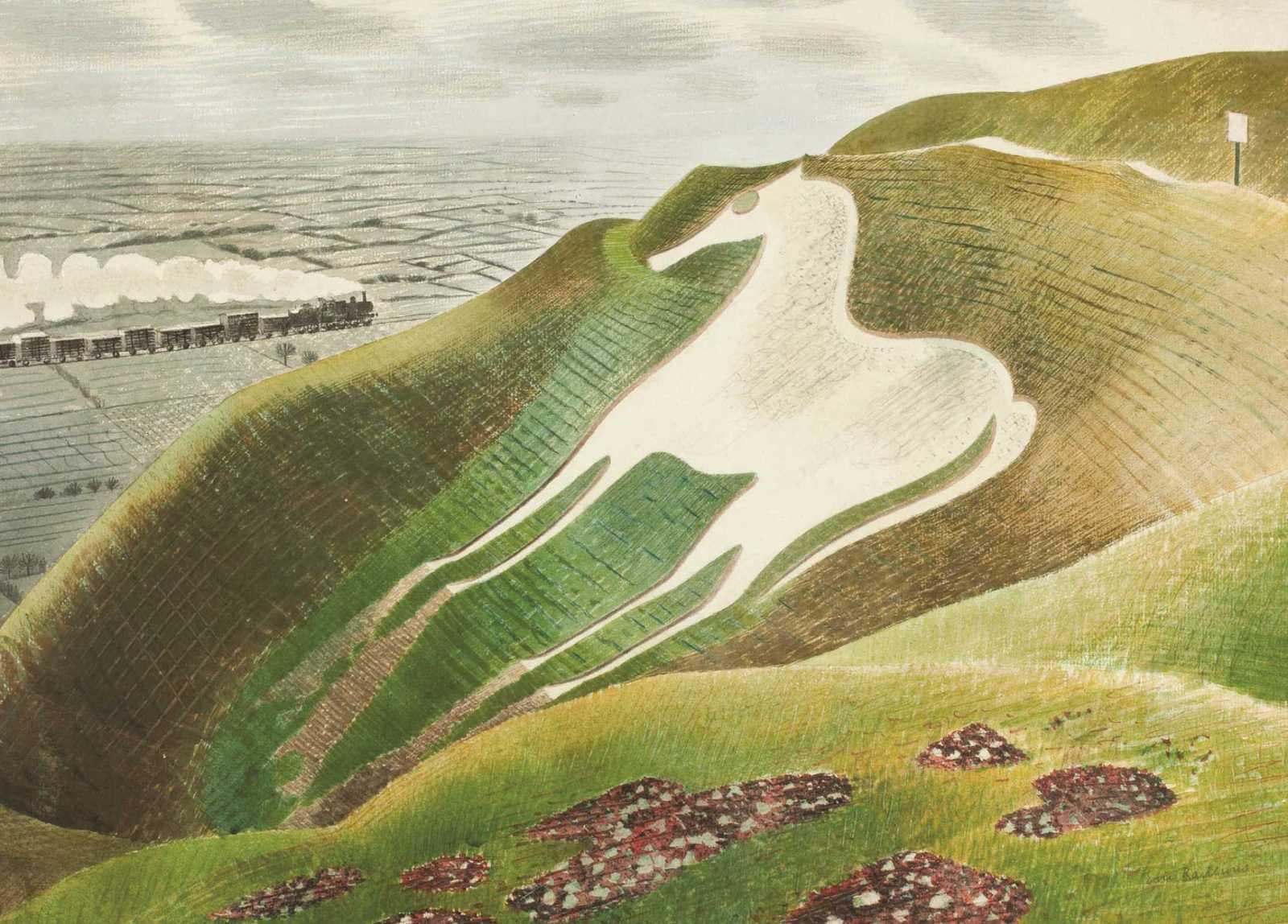 Westbury Horse - Eric Ravilious - Greetings Card by Eric Ravilious