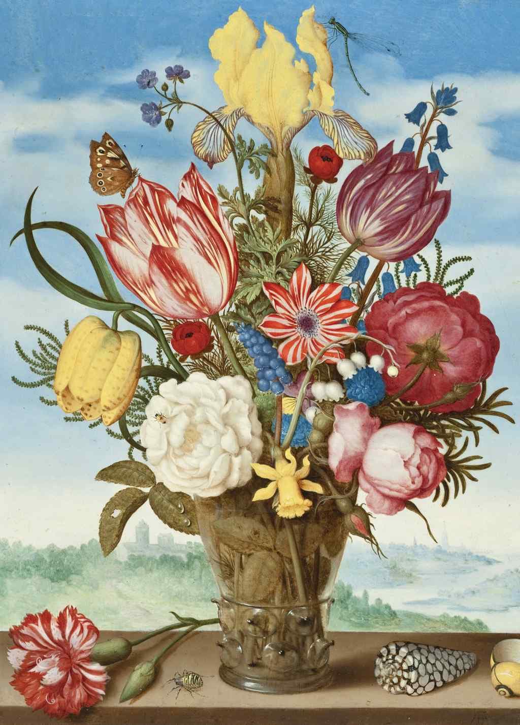 Bouquet of Flowers on a Ledge - Ambrosius Bosschaert - Greetings Card by Ambrosius Bosschaert