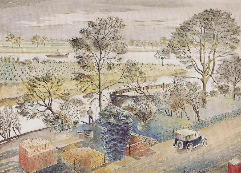 River Thames, Chiswick Eyot - Eric Ravilious - Greetings Card by Eric Ravilious