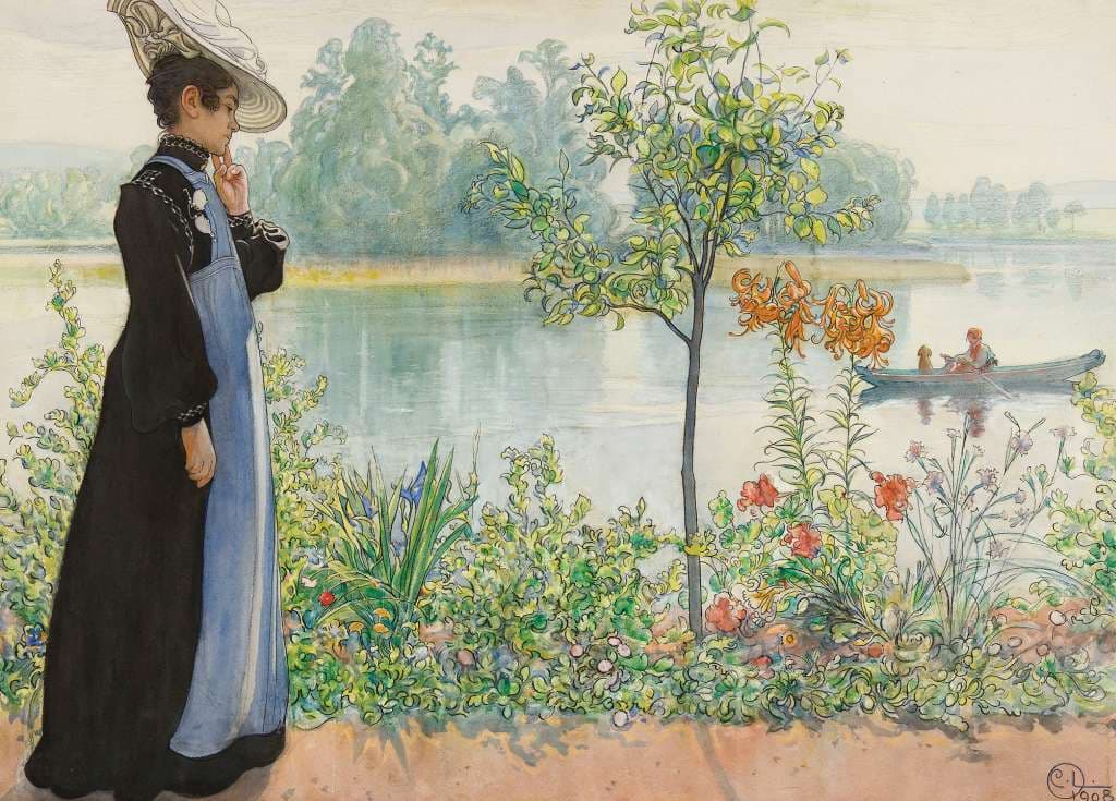 Karin at the Shore - Carl Larsson - Greetings Card by Carl Larsson