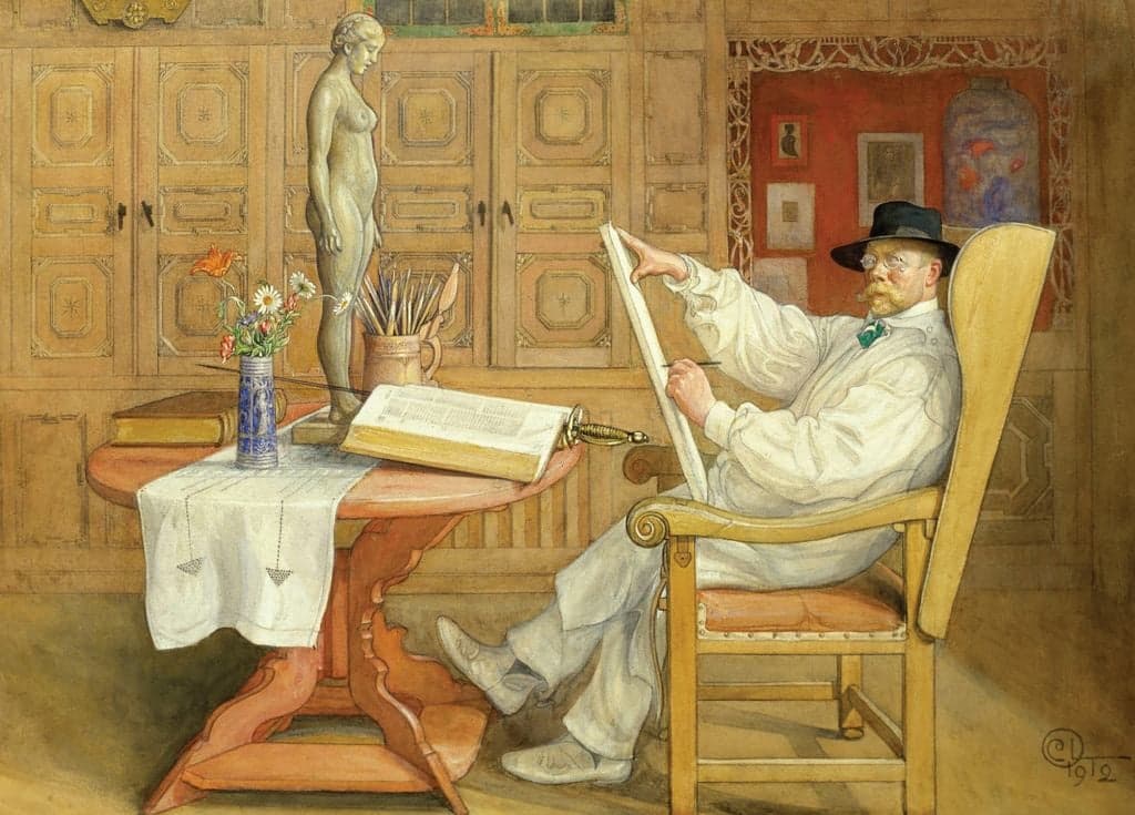Self Portrait (In the New Studio) - Carl Larsson - Greetings Card by Carl Larsson