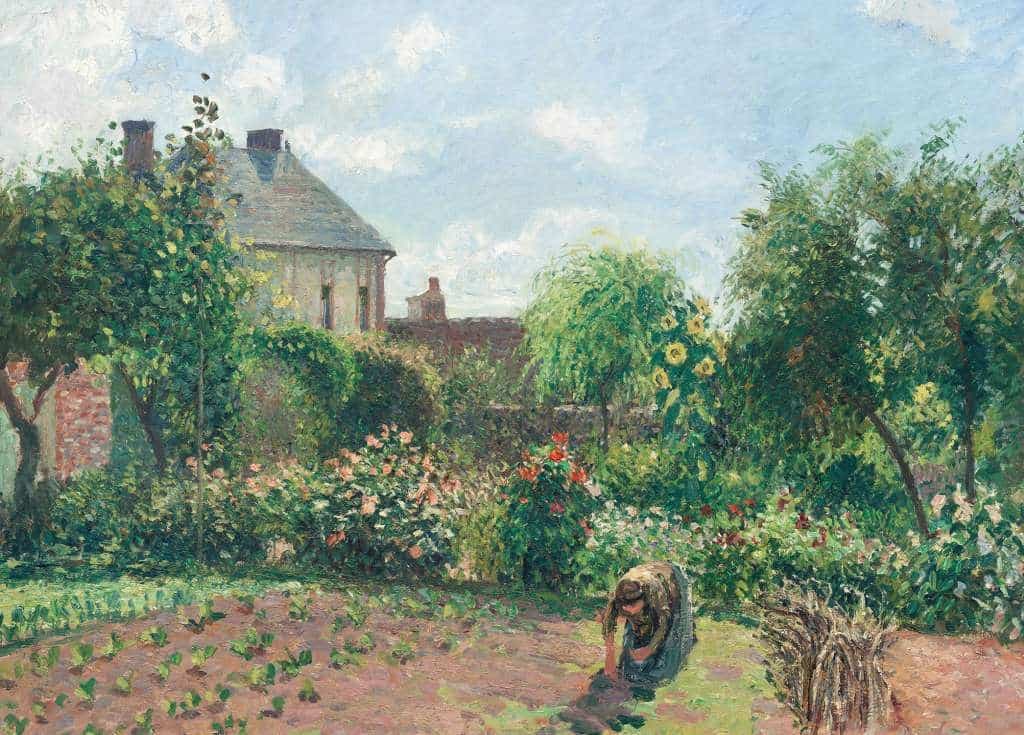 The Artist's Garden at Eragny - Camille Pissarro - Greetings Card by Camille Pissarro