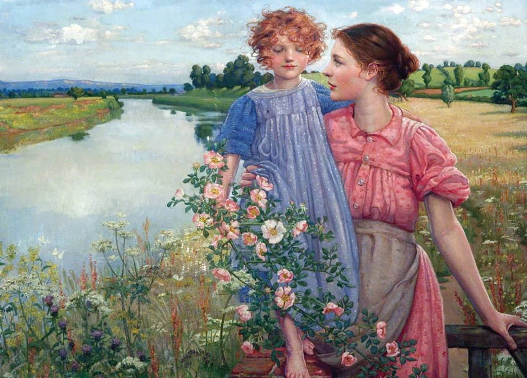 A Mother and Child by a River, with Wild Roses - Mildred Anne Butler (attrib.) - Greetings Card by Mildred Anne Butler (attrib.)