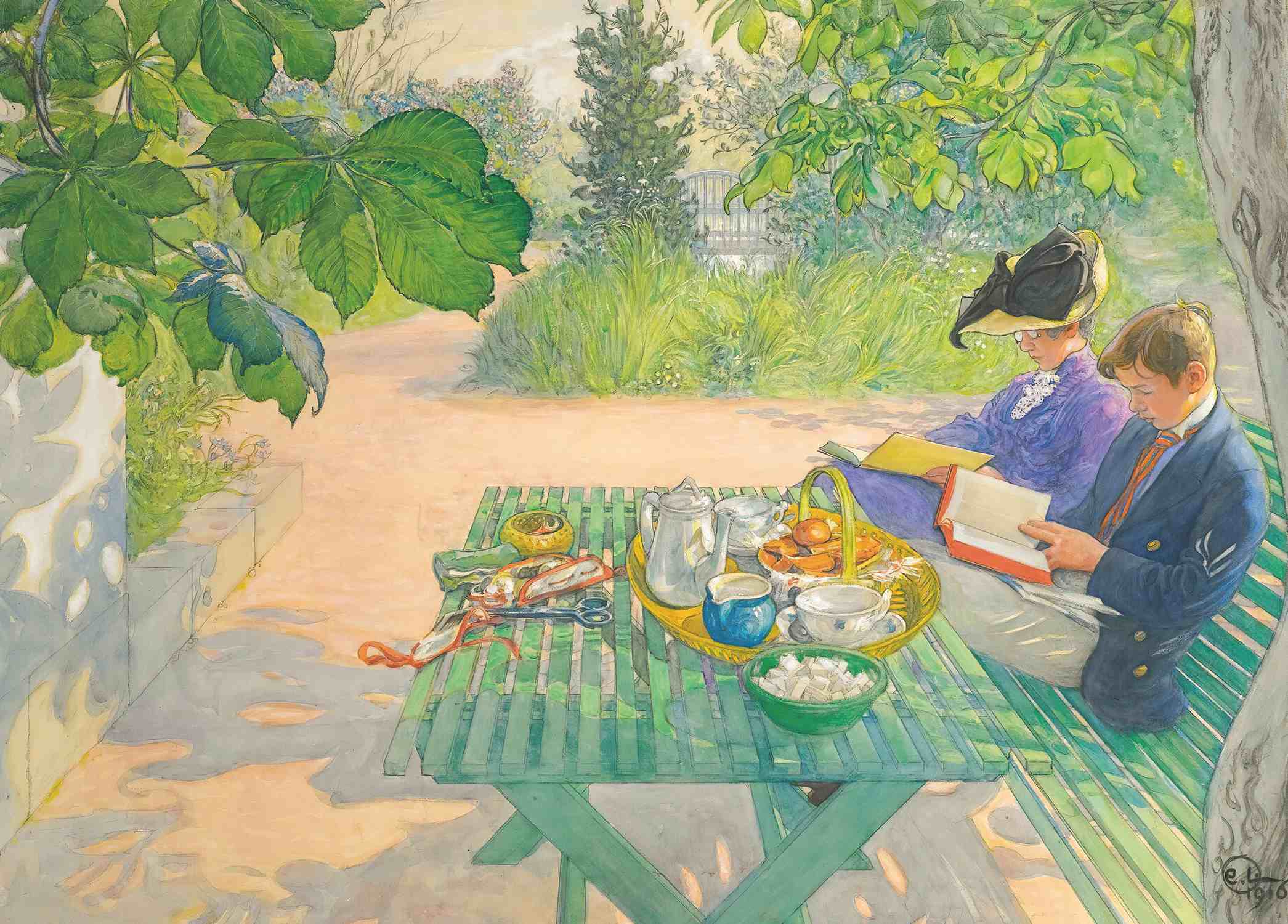 Holiday Reading - Carl Larsson - Greetings Card by Carl Larsson