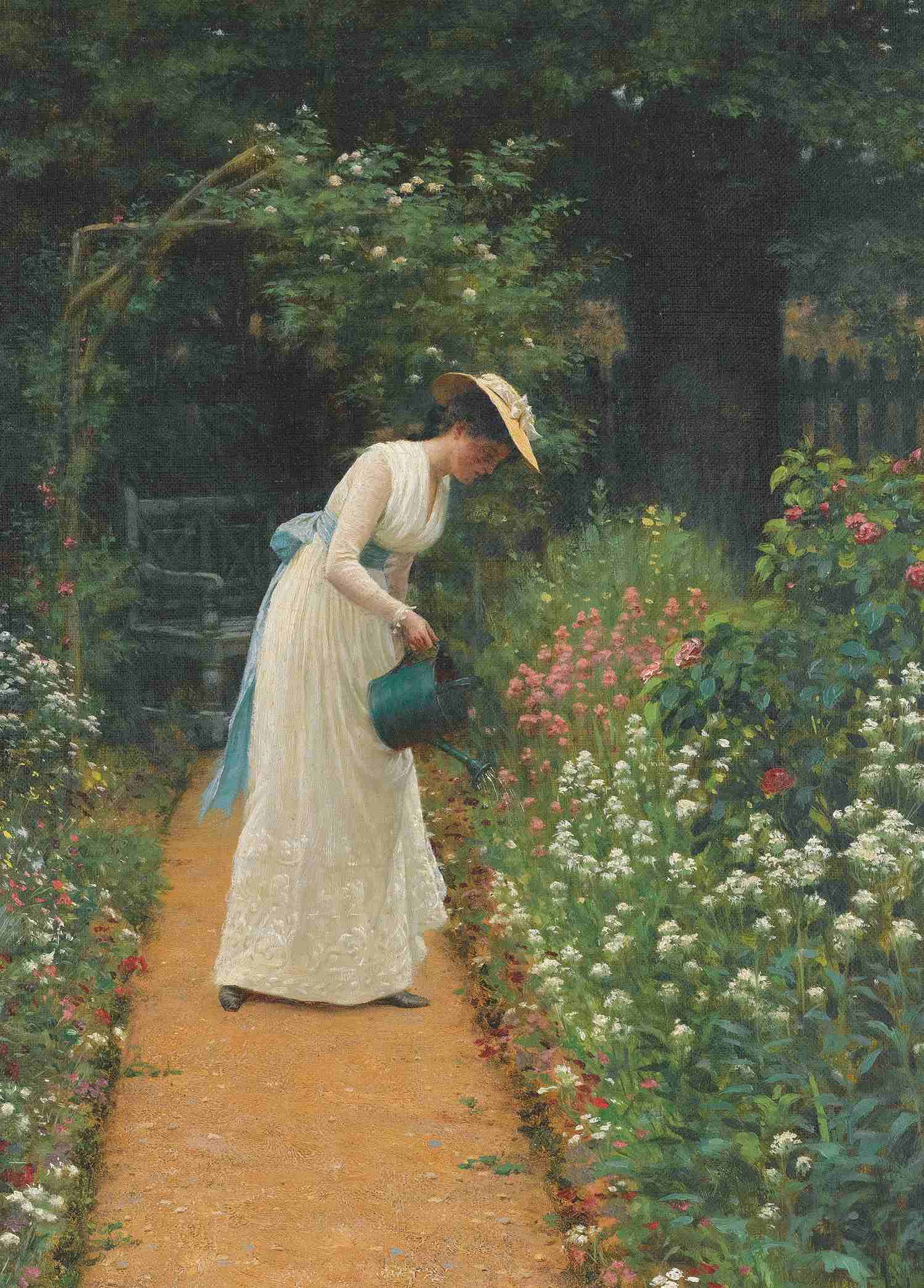My Lady's Garden - Edmund Blair Leighton - Greetings Card by Edmund Blair Leighton