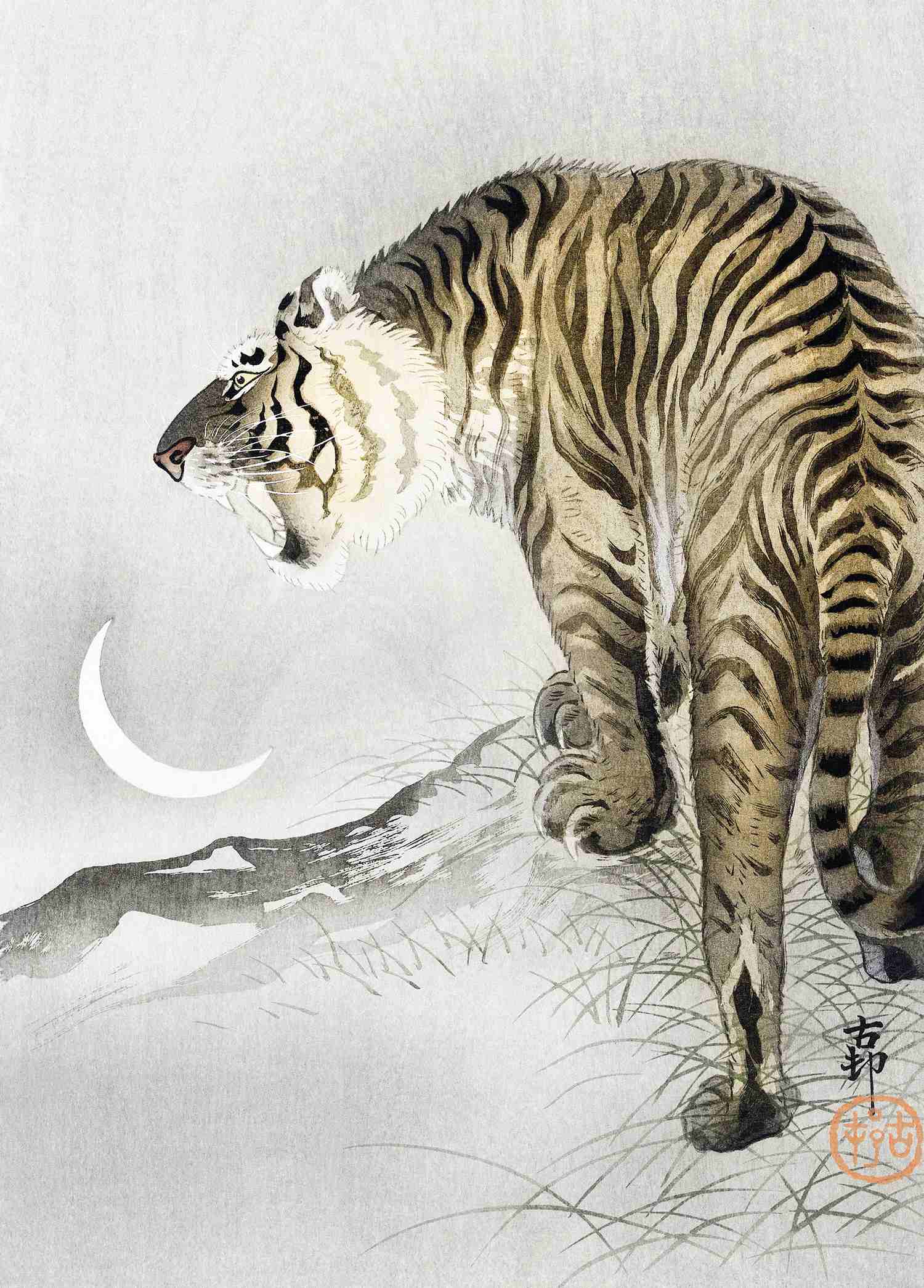 Roaring Tiger - Ohara Koson - Greetings Card by Ohara Koson
