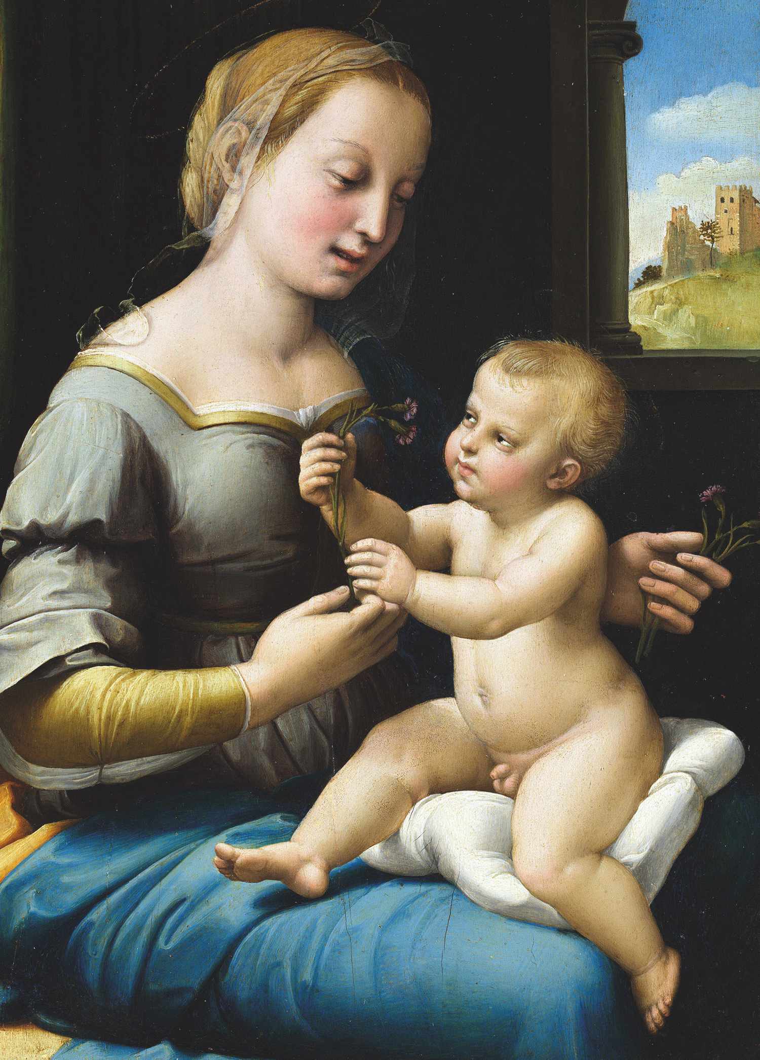 Madonna of the Pinks - Raphael - Greetings Card by Raphael