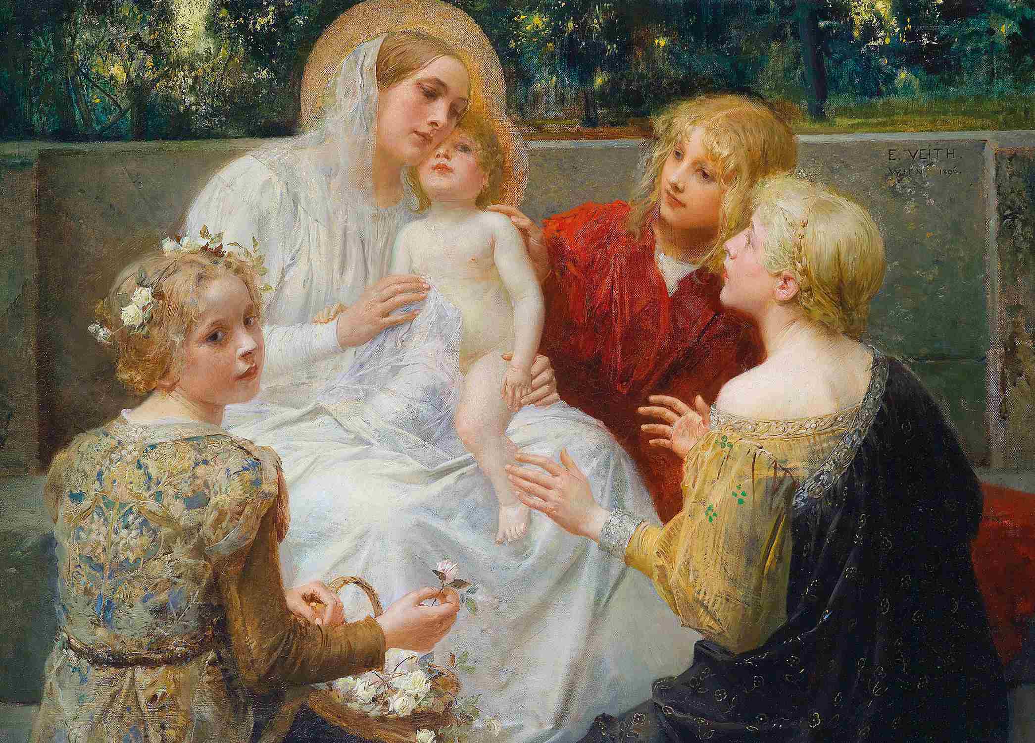 Madonna with Jesus Surrounded by Children - Eduard Veith - Pack of 10 Christmas Cards by Eduard Veith